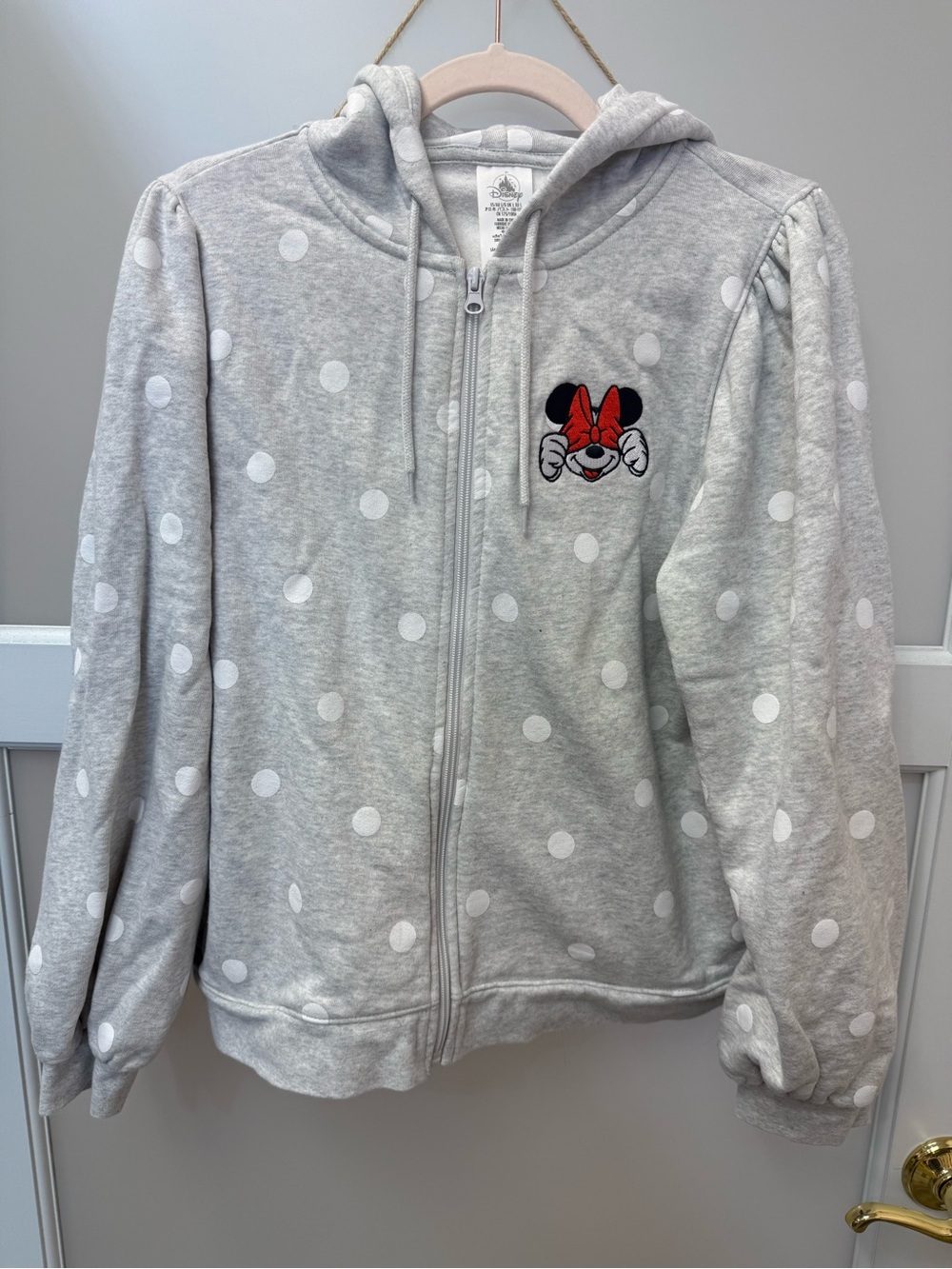 Women’s Light Gray Polka Dot Minnie Mouse Zip Hoodie
